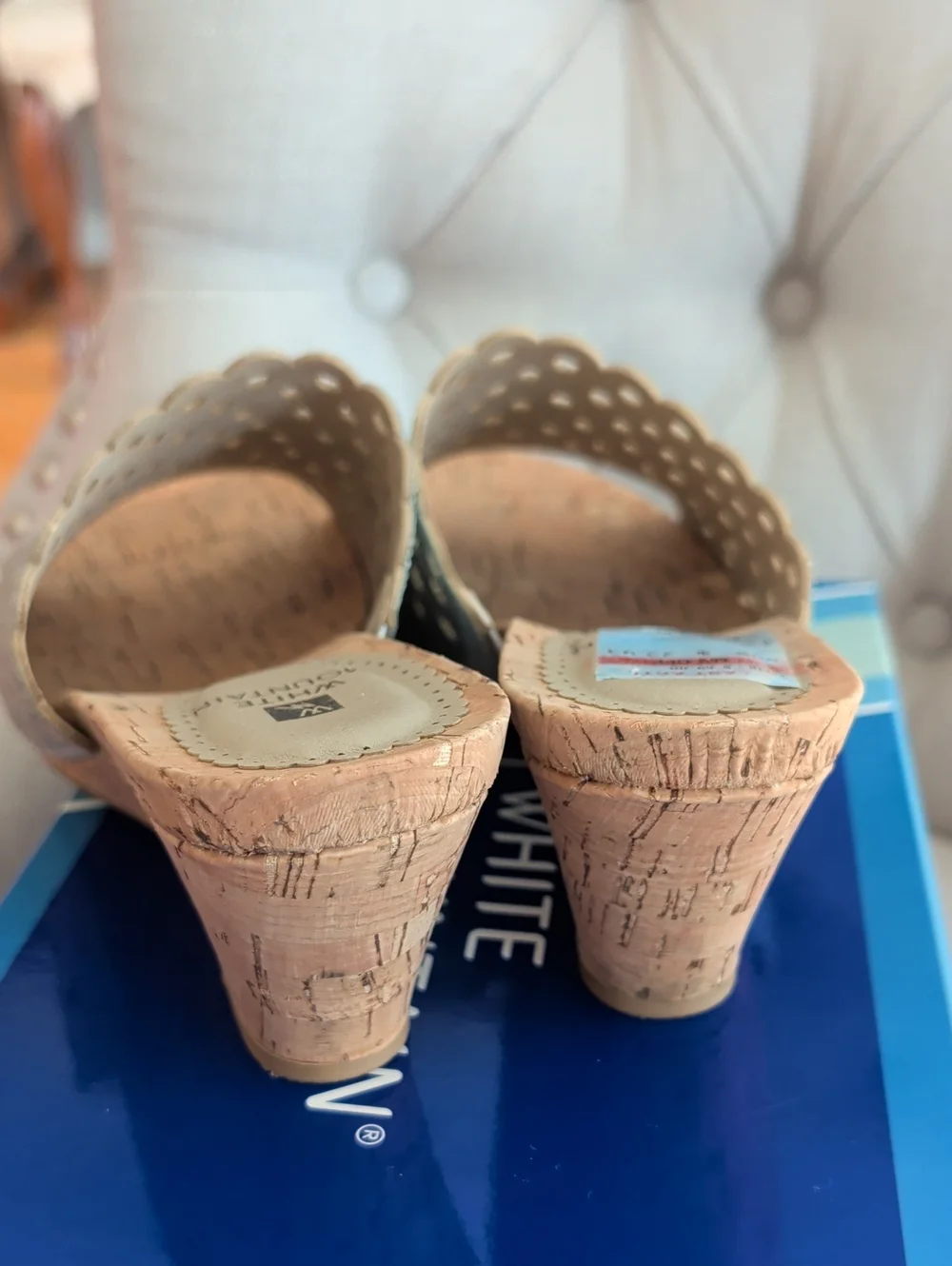 White Mountain Metallic Silver Perforated Wedge Slide Sandals